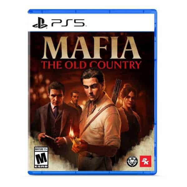 The Old Country PS5 game cover with characters in vintage attire and a dark, intense background.