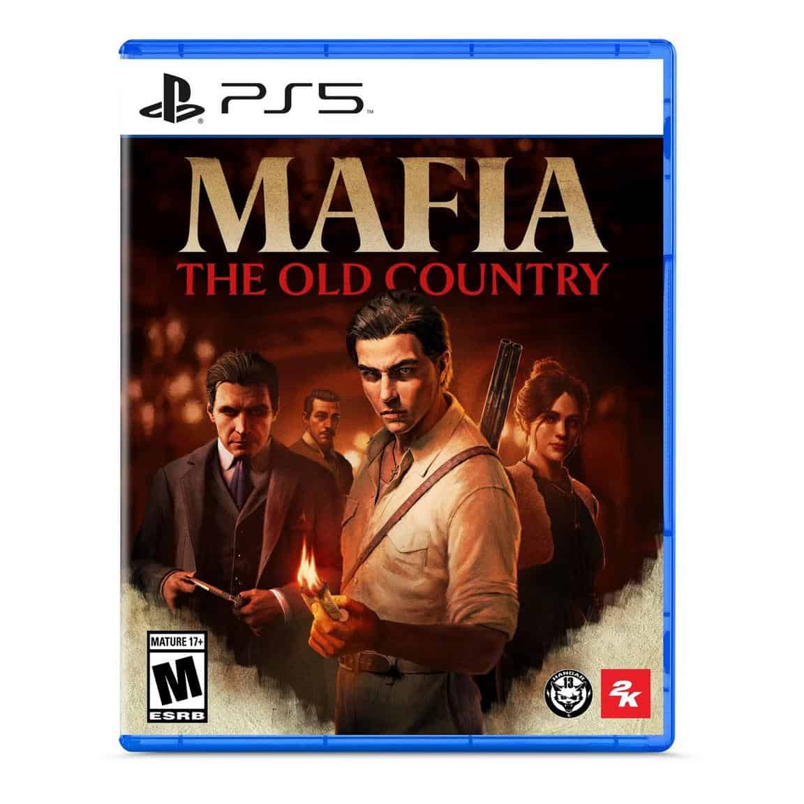 The Old Country PS5 game cover with characters in vintage attire and a dark, intense background.