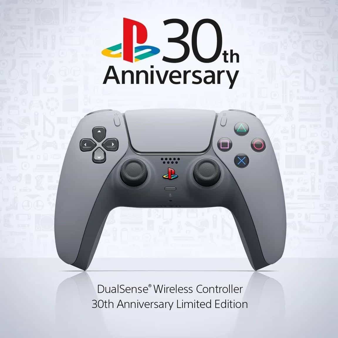 PlayStation DualSense Wireless Controller celebrating 30th anniversary, limited edition.