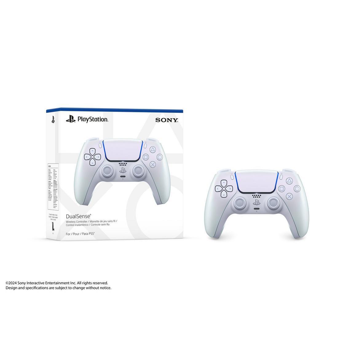 PlayStation 5 DualSense wireless controller in white, compatible with PS5 gaming console.