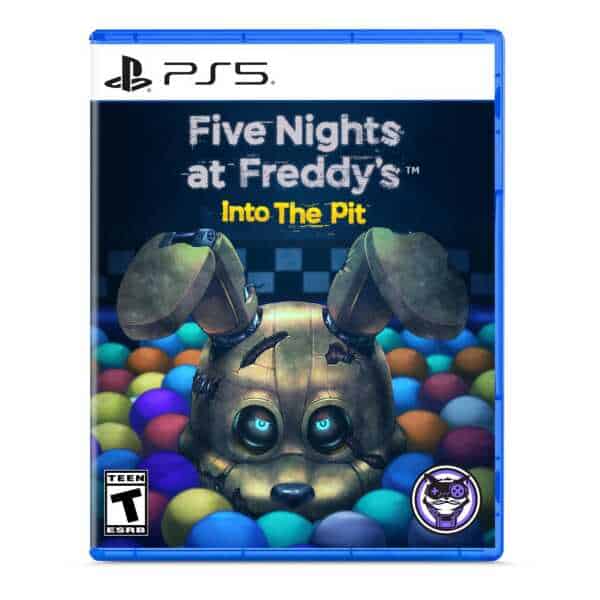 Five Nights at Freddy's Into The Pit PS5 game cover with animatronic character and colorful balls.