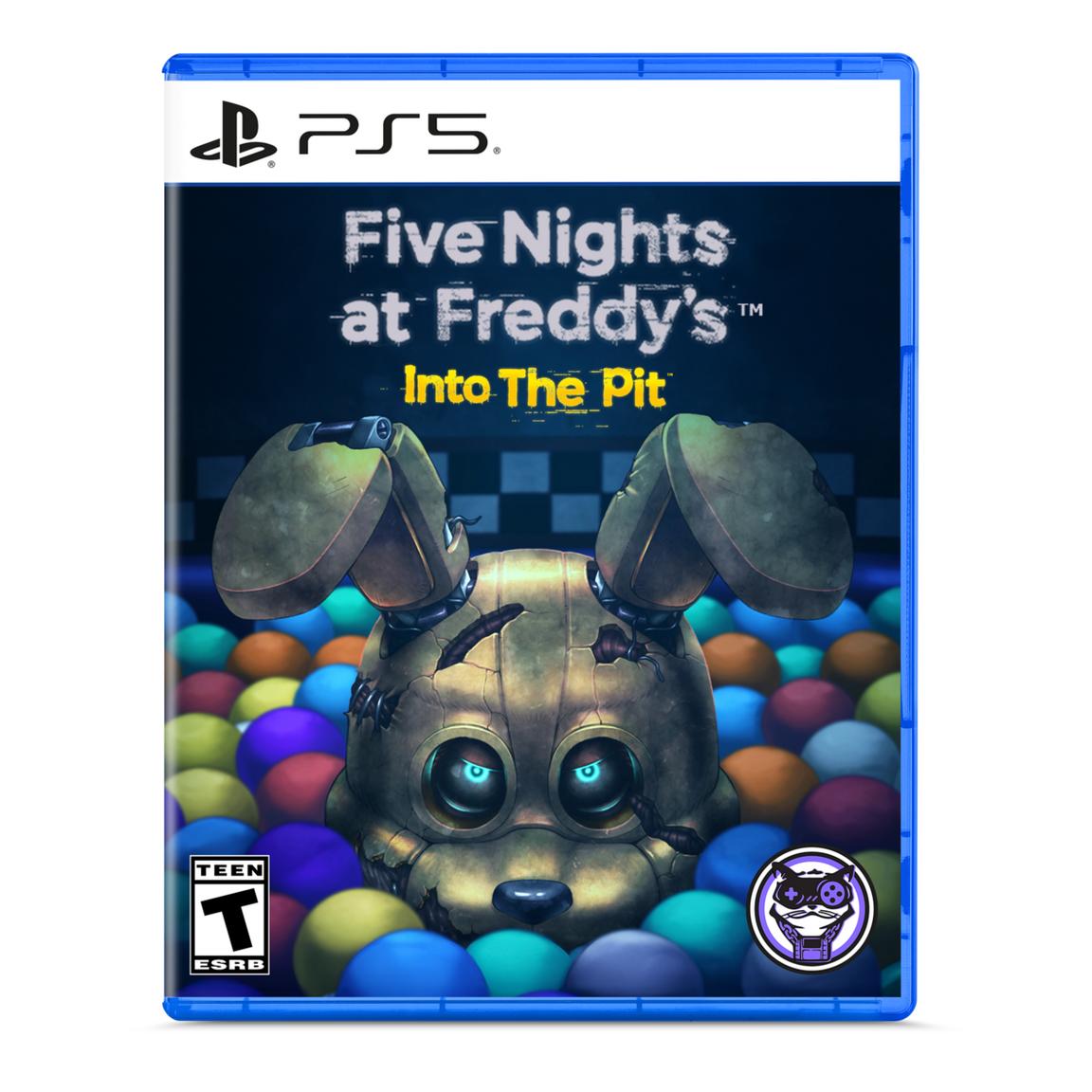 Five Nights at Freddy's Into The Pit PS5 game cover with animatronic character and colorful balls.