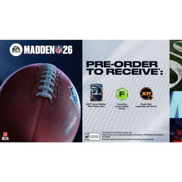 Madden NFL 26 game pre-order offer with exclusive in-game rewards.