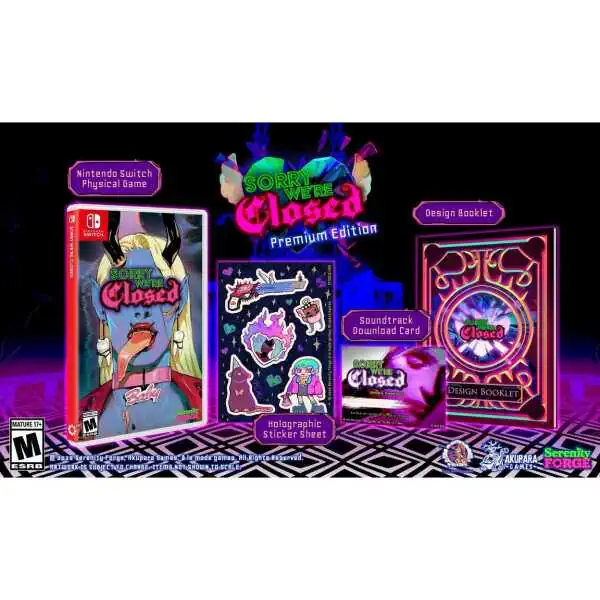 Sorry We're Closed Premium Edition game package with accessories and soundtrack.