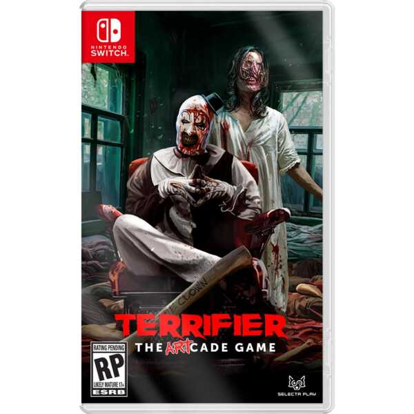 Scary clown and haunted house scene from Terrifier arcade game on Nintendo Switch.