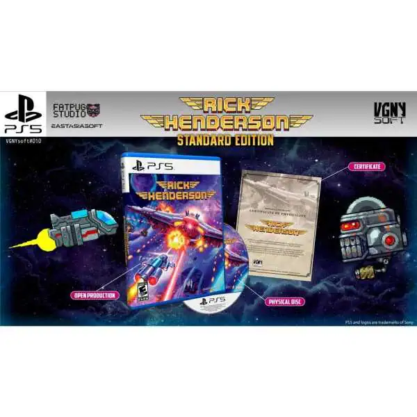 Rick Henderson PS5 game cover with spaceship and laser graphics.