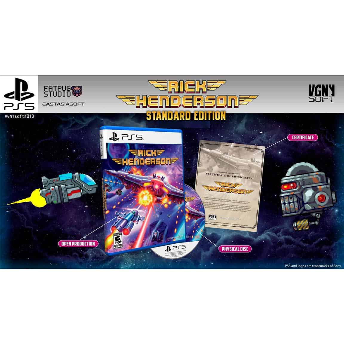 Rick Henderson PS5 game cover with spaceship and laser graphics.