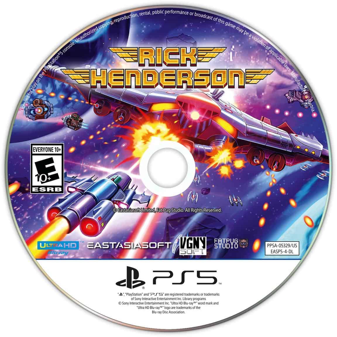 High-quality image of the Rick Henderson game disc for PlayStation 5, featuring vibrant space battle.
