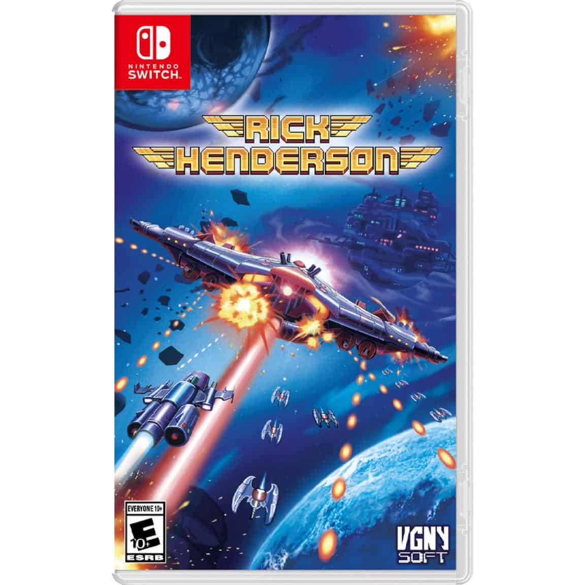 Space shooter game featuring Rick Henderson battling alien ships in space.