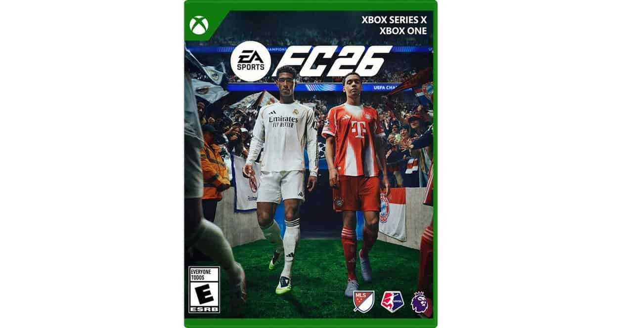 EA SPORTS FC 26 Xbox game cover featuring football players in action.