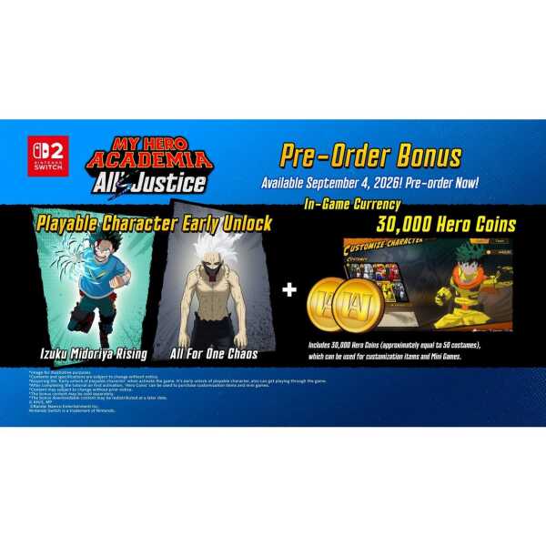 Pre-order bonus for My Hero Academia: All's Justice on Nintendo Switch.