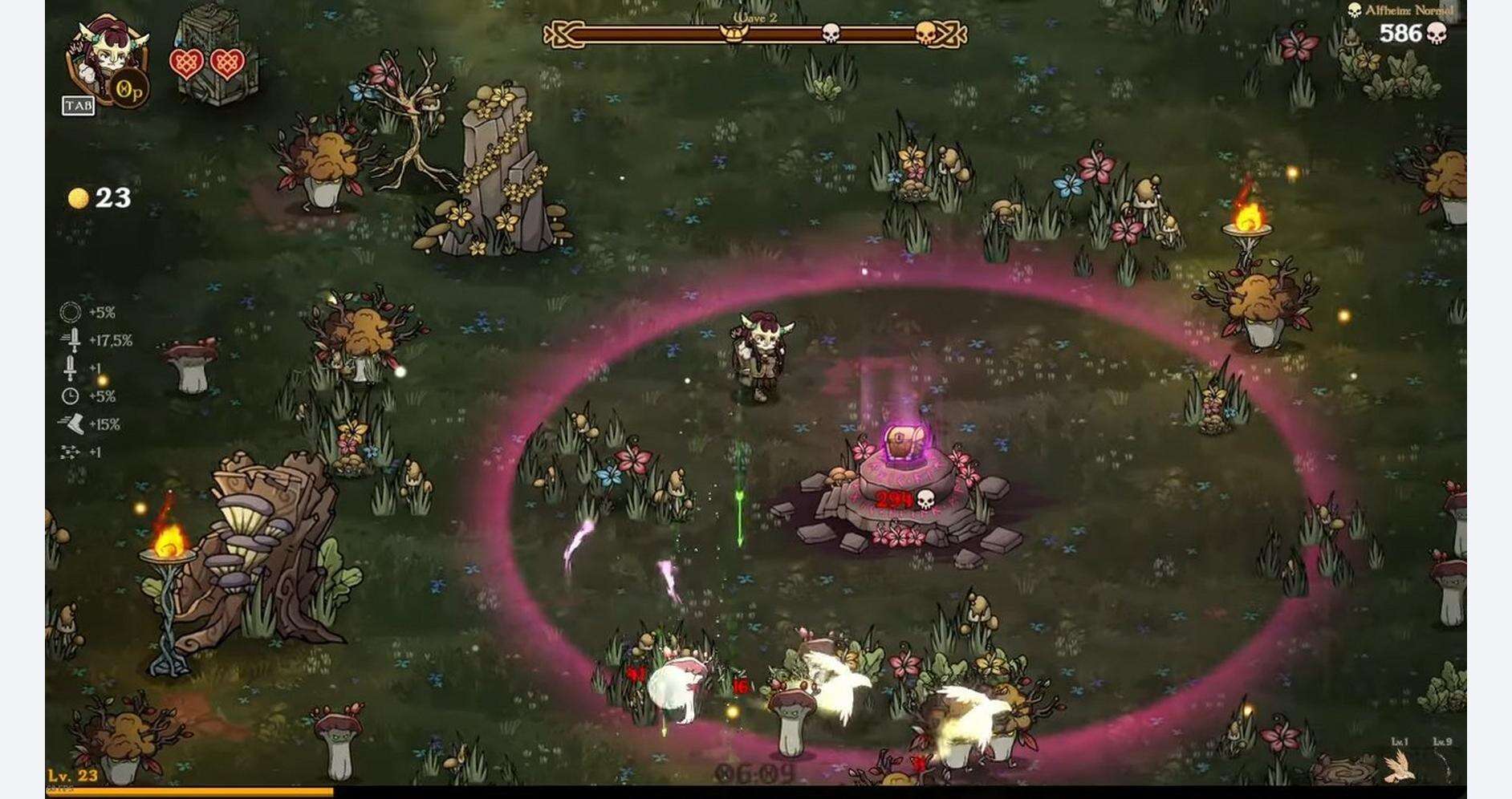 Action-packed scene from Nordic Ashes with characters battling around a magical circle.