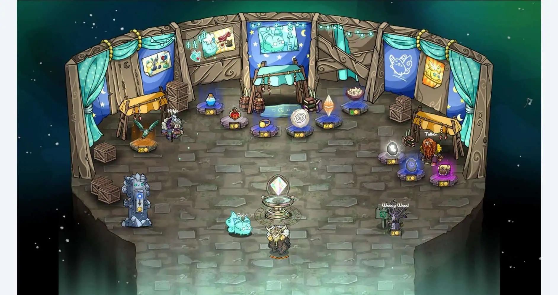 Nordic Ashes game scene with characters and mystical setting.