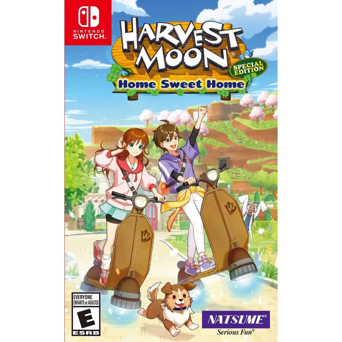 Harvest Moon game cover with characters riding scooters outdoors.