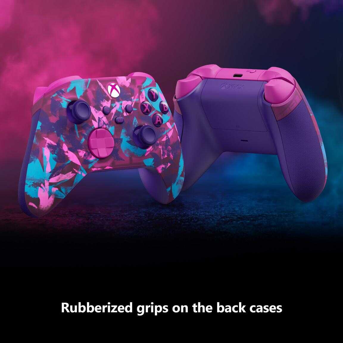 Colorful Xbox Series X wireless controller with rubberized grips and vibrant design.