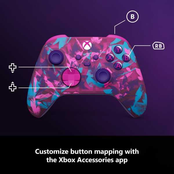 Colorful Xbox Series X controller with custom button mapping.
