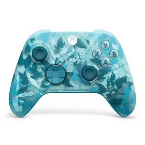 Xbox Series X wireless controller with Ice Breaker pattern in blue and white.