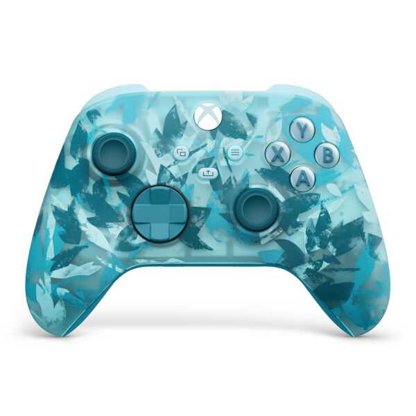 Xbox Series X wireless controller with Ice Breaker pattern in blue and white.