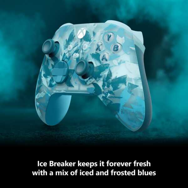 Ice Breaker Xbox controller with frosted blue design for gaming.