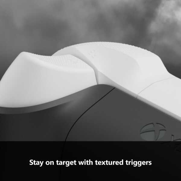 Close-up of Xbox Series X Storm Breaker wireless controller textured triggers.