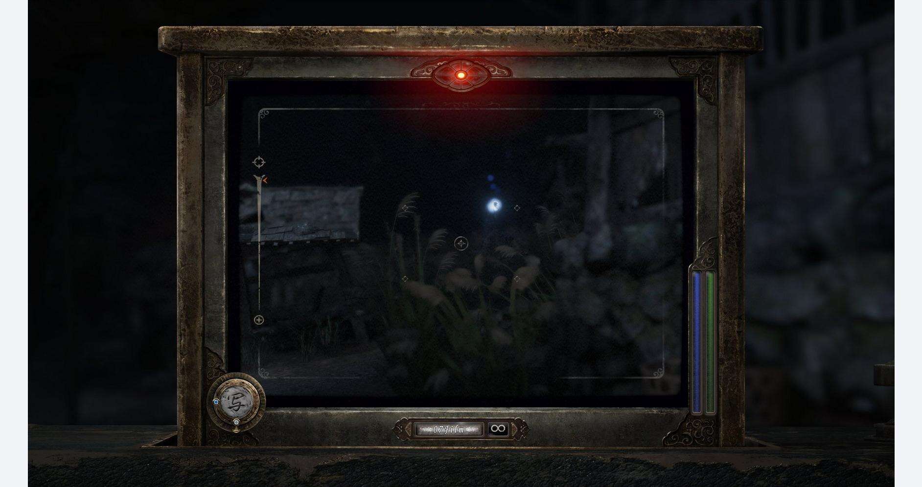 Eerie scene from Fatal Frame II Crimson Butterfly Remake with ghostly figures on a vintage camera sc.