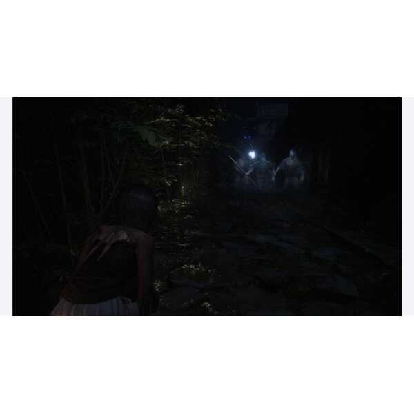 Eerie scene from Fatal Frame II remake with ghostly figures in dark forest.