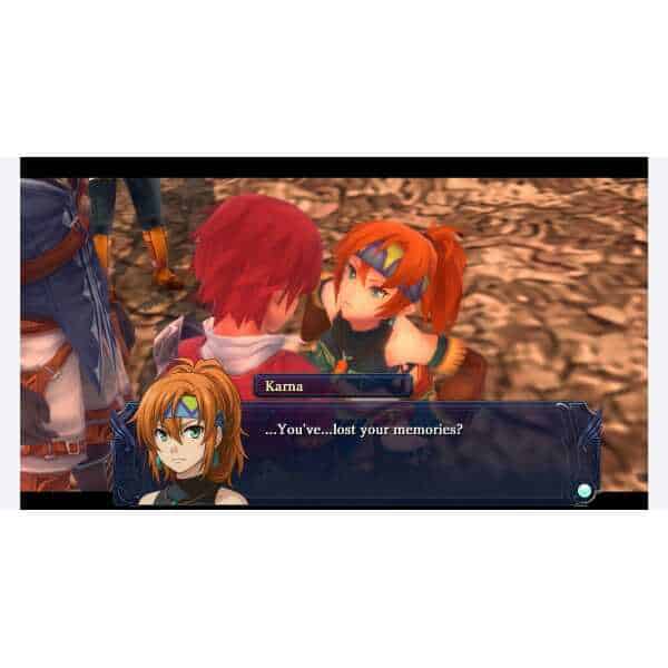 In-game scene from Ys Memoire: Revelations in Celceta showing characters Karna and Adol.