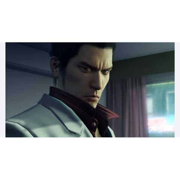 Yakuza Kiwami 1 character in a detailed scene, showcasing intense expression and stylish attire.