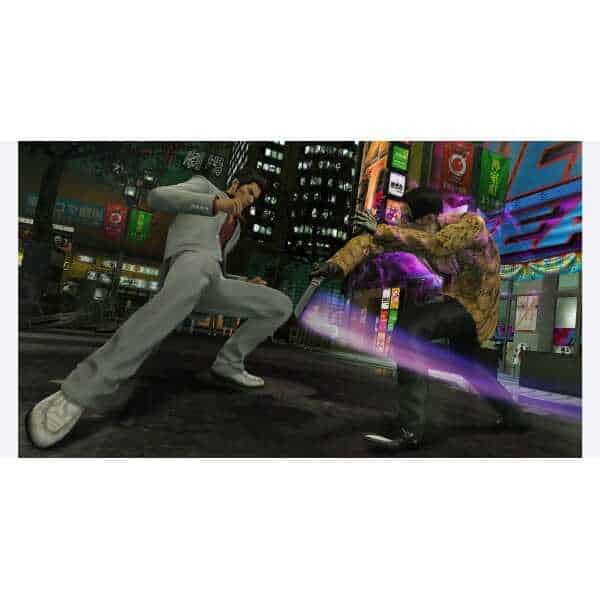 Yakuza Kiwami 1 action scene with characters fighting in a vibrant city setting.
