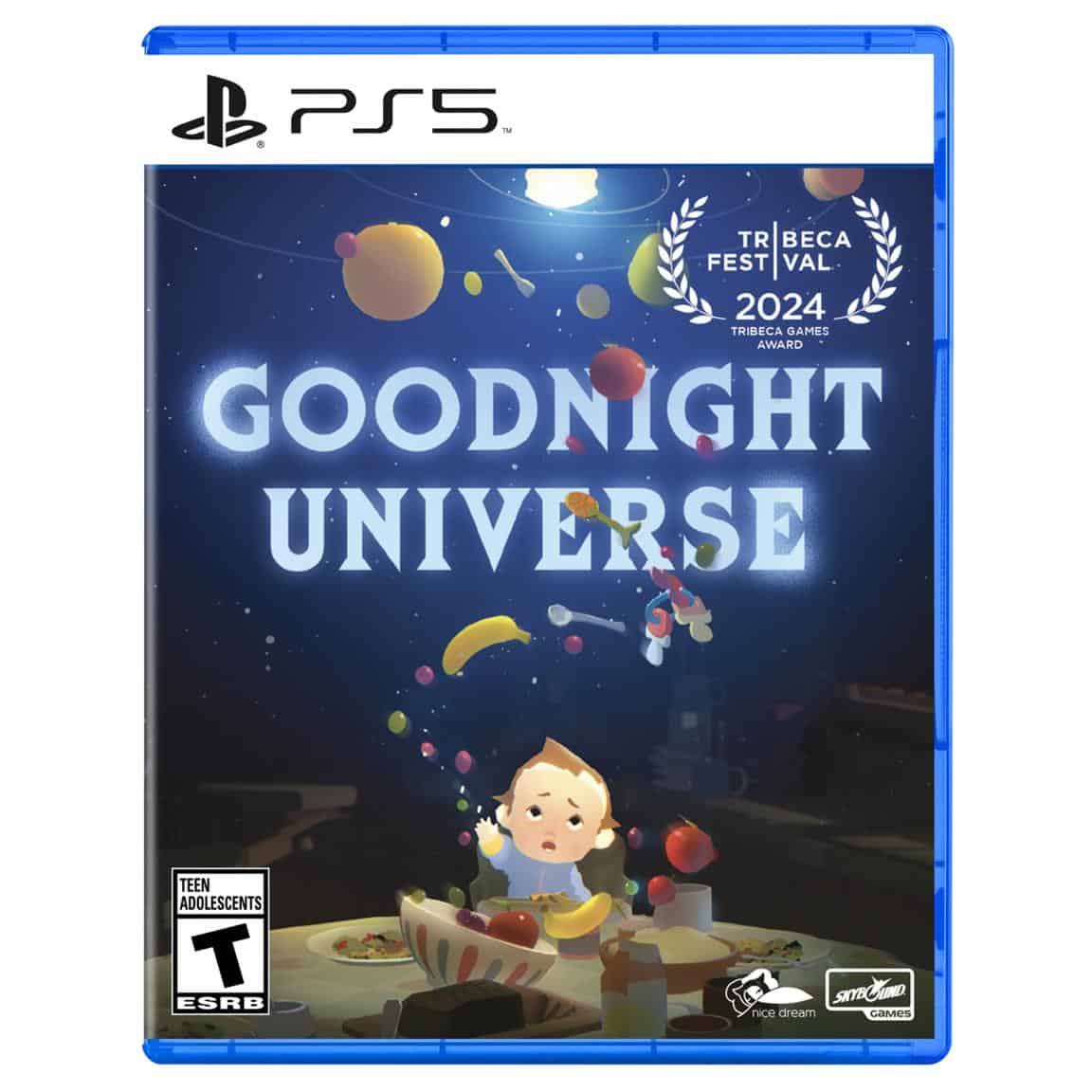 PS5 game cover for Goodnight Universe, featuring a cute character in space with planets and stars.