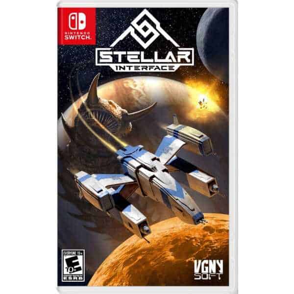 Futuristic spaceship flying near planets in space for Stellar Interface Extra Edition.