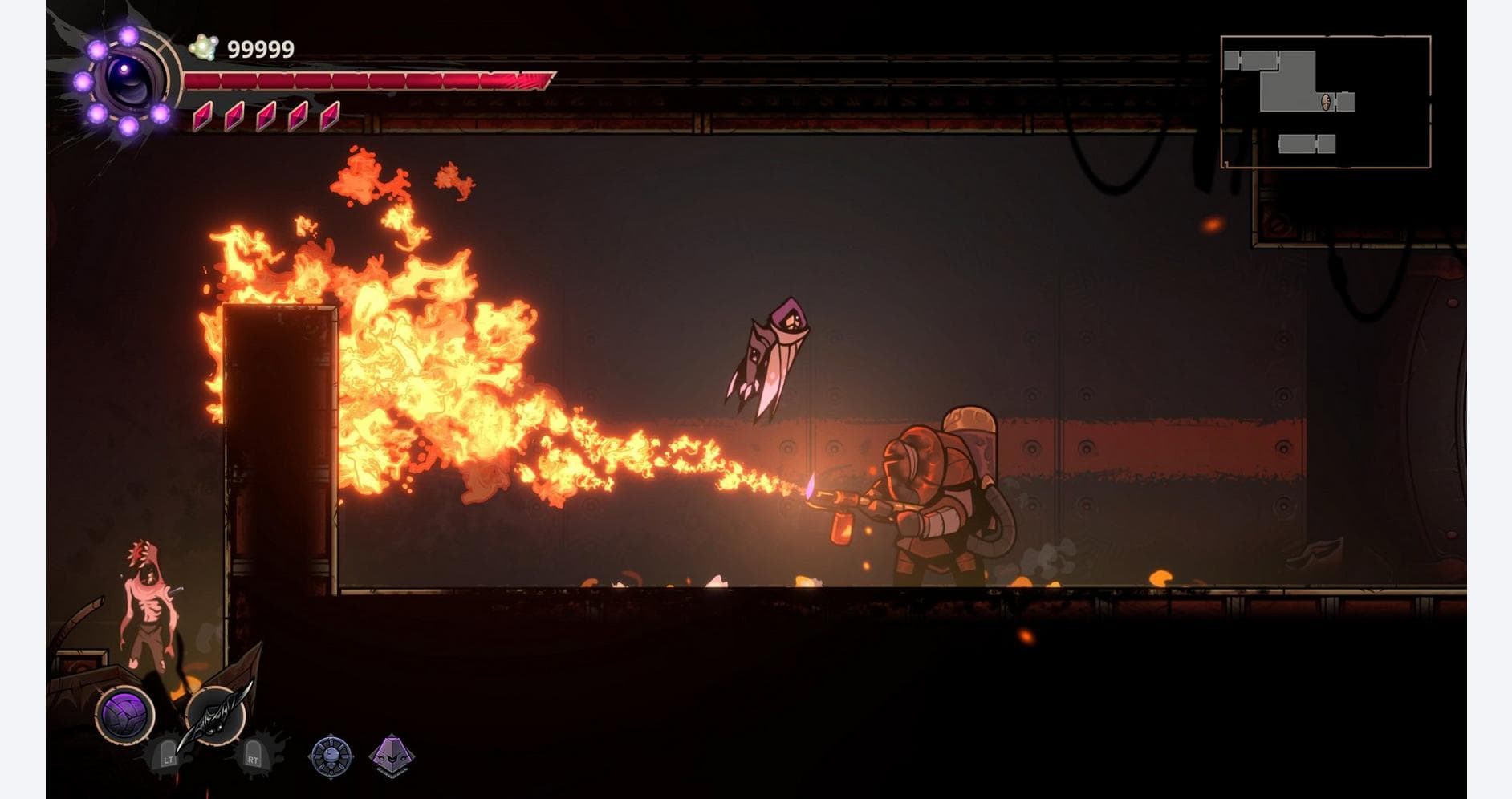 Action scene from Voidwrought Collector's Edition with fire and combat elements.