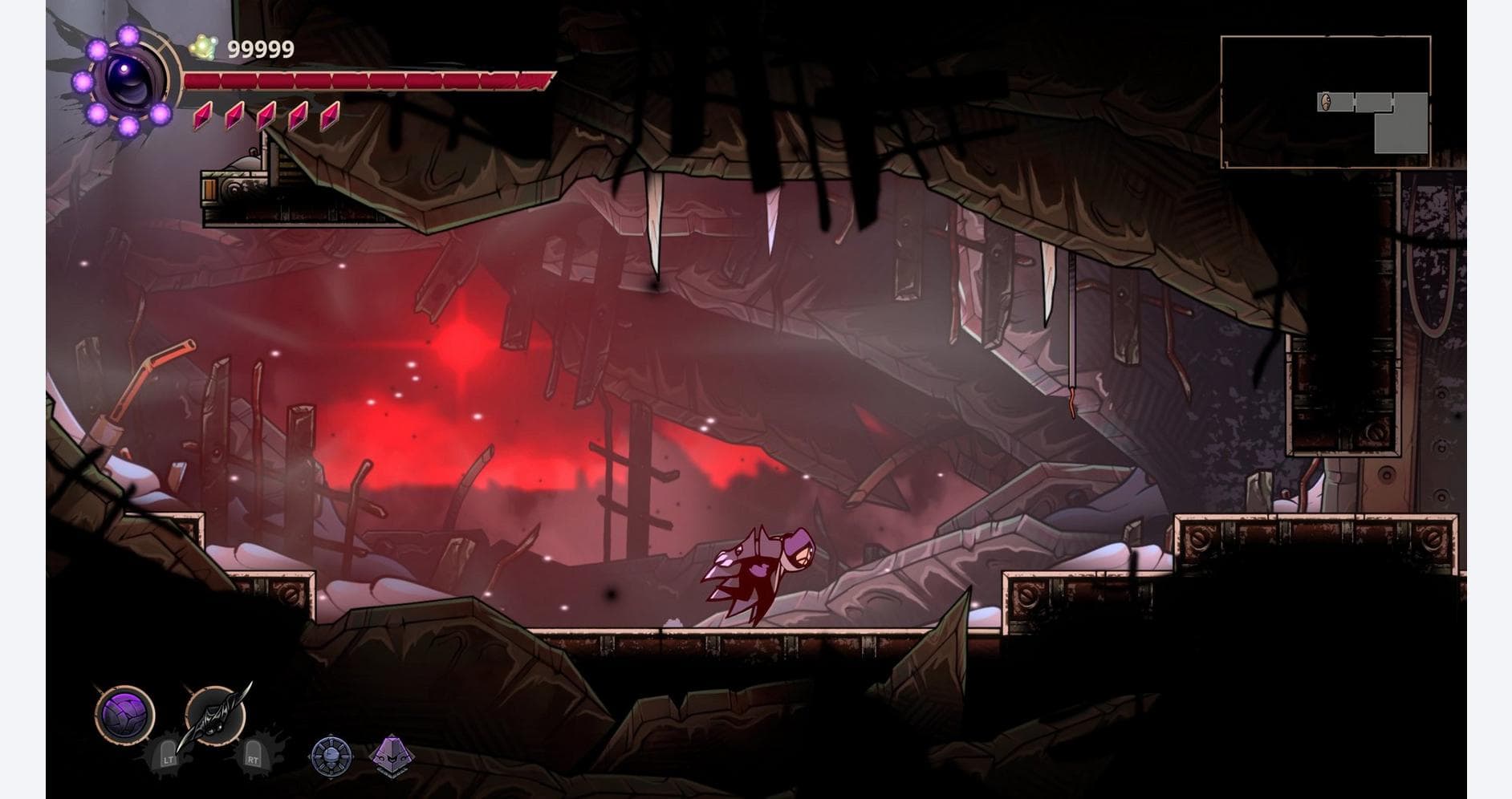 Action scene from Voidwrought Collector's Edition showcasing dark, atmospheric environment and chara.