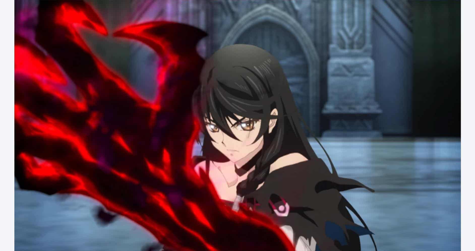 Character from Tales of Berseria REMASTERED with dark energy attack.