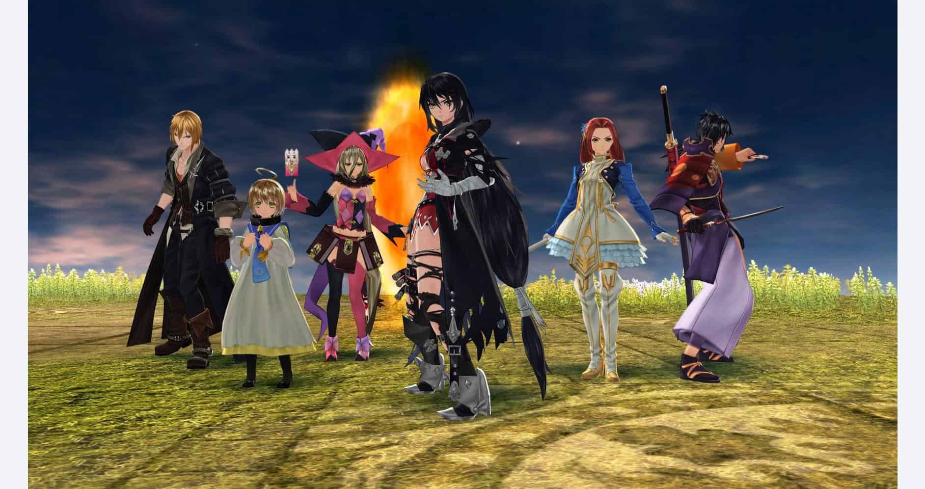 Group of Tales of Berseria characters in a fantasy landscape.