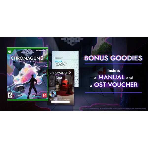 ChromaGun 2 game cover with bonus manuals and voucher for dyeing puzzles.