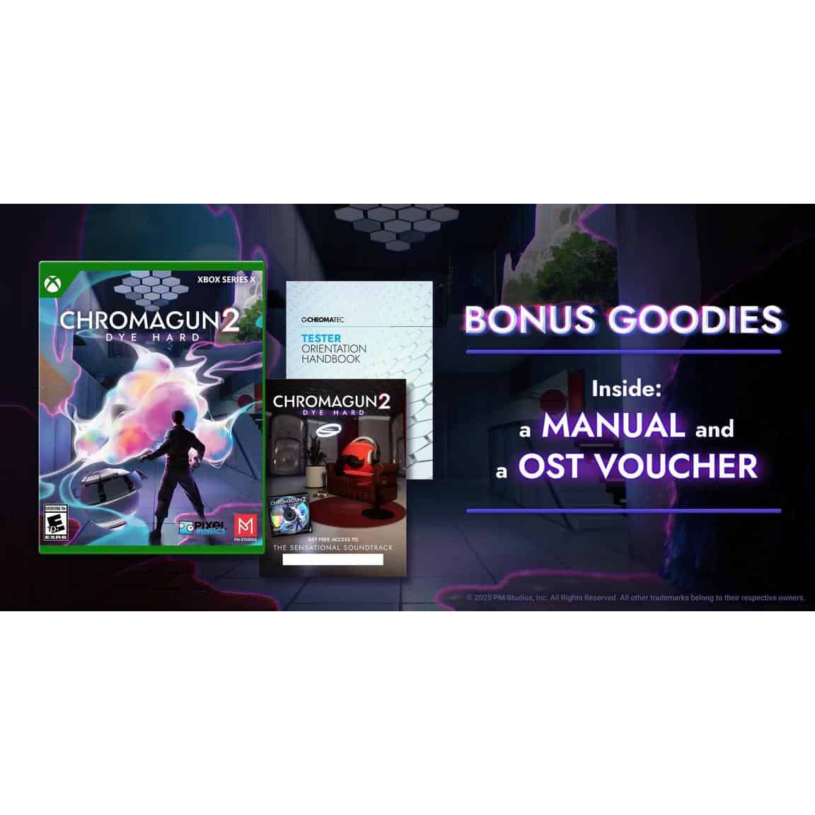 ChromaGun 2 game cover with bonus manuals and voucher for dyeing puzzles.