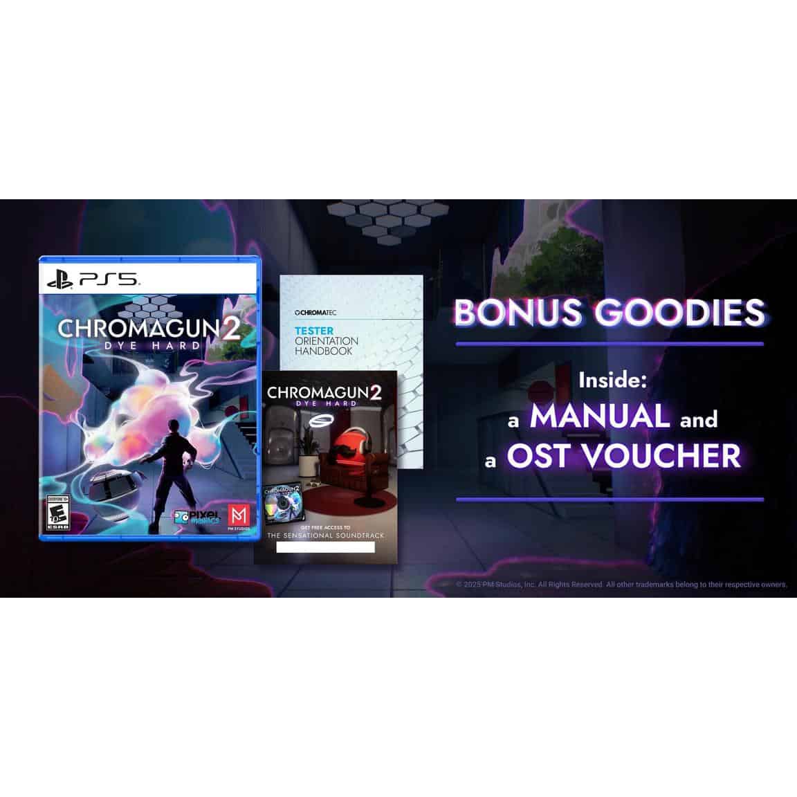 ChromaGun 2 game cover with bonus manuals and voucher for dye-hard puzzle gameplay.