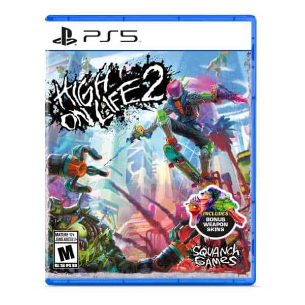 High on Life 2 game cover with vibrant action scene and futuristic characters.