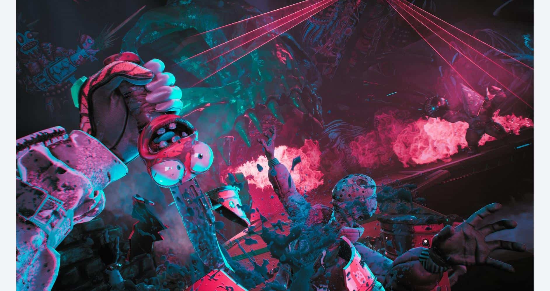 Vibrant scene from High on Life 2 featuring colorful characters and laser lights.