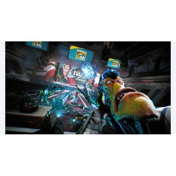 Action-packed scene from High on Life 2 showing colorful alien characters and futuristic setting.