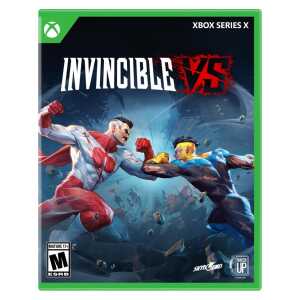 Invincible VS game cover for Xbox Series X featuring superhero battle scene.
