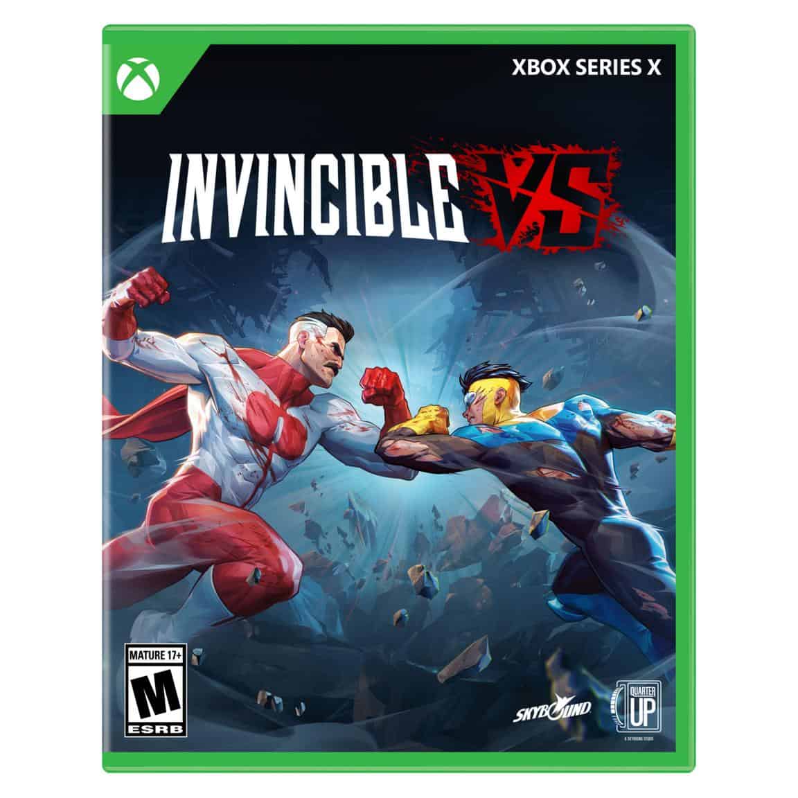 Invincible VS game cover for Xbox Series X featuring superhero battle scene.