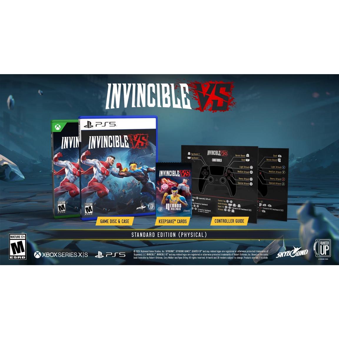 High-quality image of Invincible VS game bundle with PS5 and Xbox Series X|S editions.