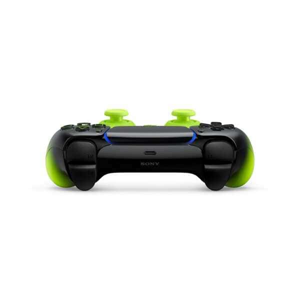 Gaming controller with dual analog sticks and vibrant green accents.