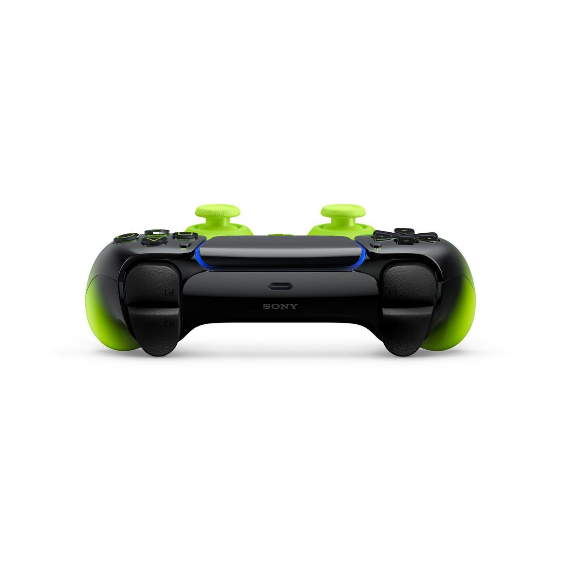 Gaming controller with dual analog sticks and vibrant green accents.