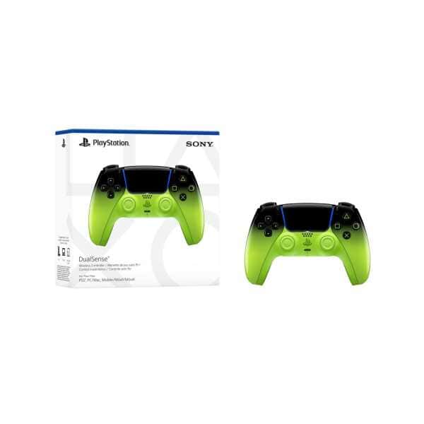 PlayStation DualSense wireless controller in green and black for gaming.