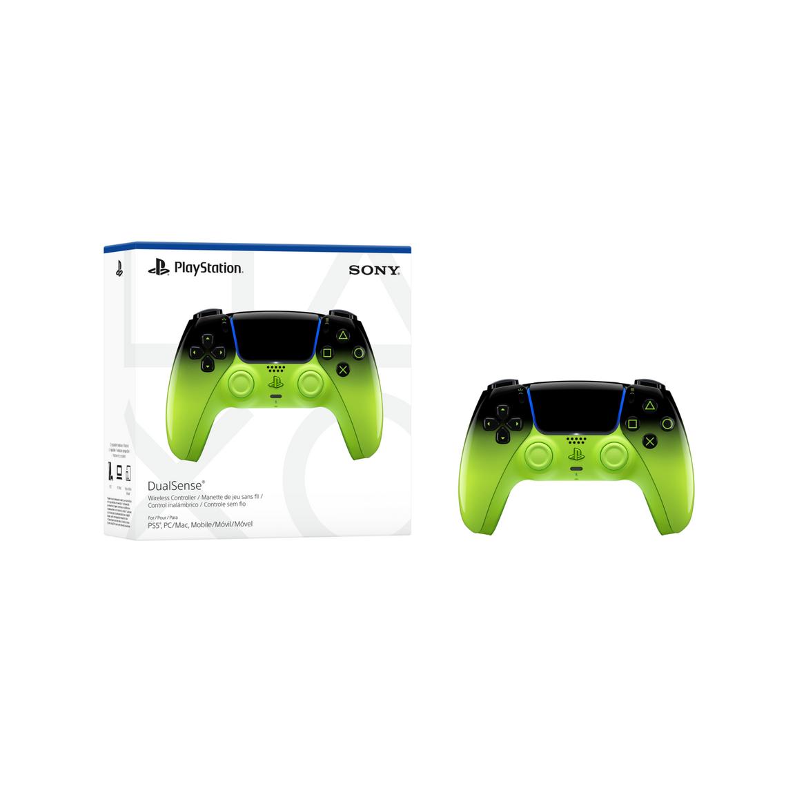 PlayStation DualSense wireless controller in green and black for gaming.