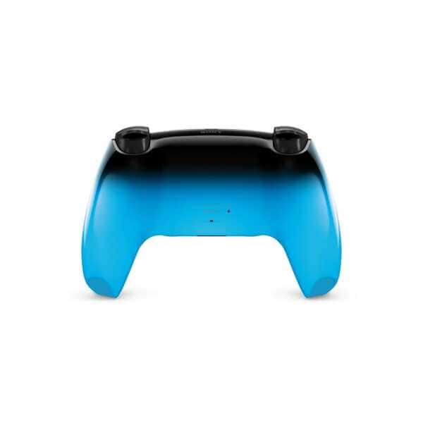 Gaming controller with blue and black design for PlayStation or Xbox.