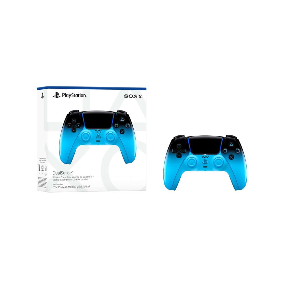 DualSense wireless controller for PlayStation 5 with blue color, ergonomic design, and advanced hapt.